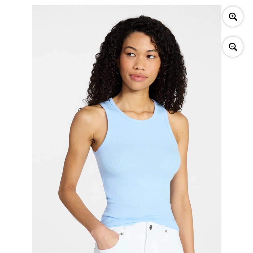 Size L Sleeveless Rib Knit Tank Top - Sky Blue